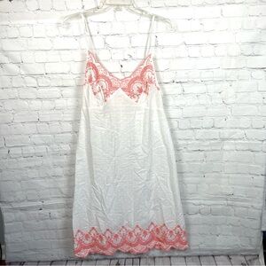 Shabby Chic Embroidered White Cotton Spaghetti Strap Slip Dress Size Small